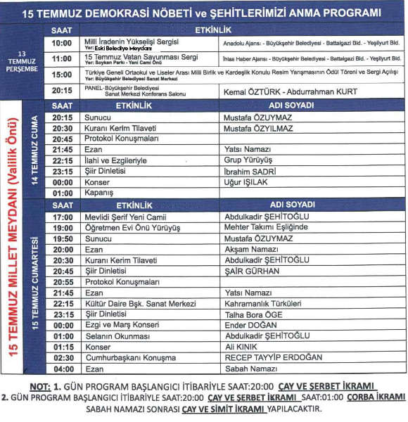 Malatya’da 15 Temmuz Demokrasi Nöbeti ve Şehitlerimiz Anma Programı